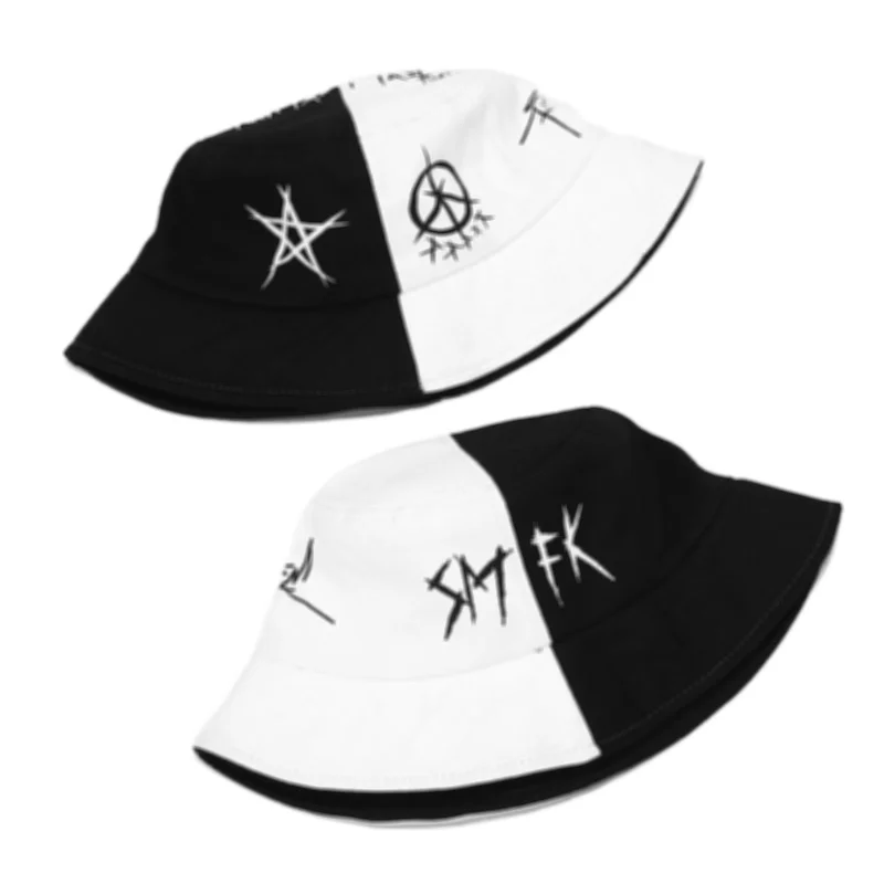 Панама хлопковая черная белая с принтом в виде граффити |