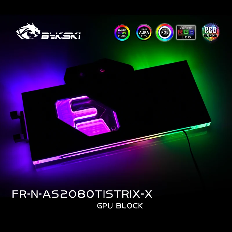 Водоблок Bykski для ASUS ROG STRIX-RTX2080TI-O11G-GAMING/медный блок с полным покрытием/RGB светильник