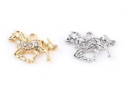 

20PCS/lot 24x15mm (Gold,Silver Color) Rhinestones Horse Pendant Hang Charms DIY Accessory Fit For Magnetic Floating Locket