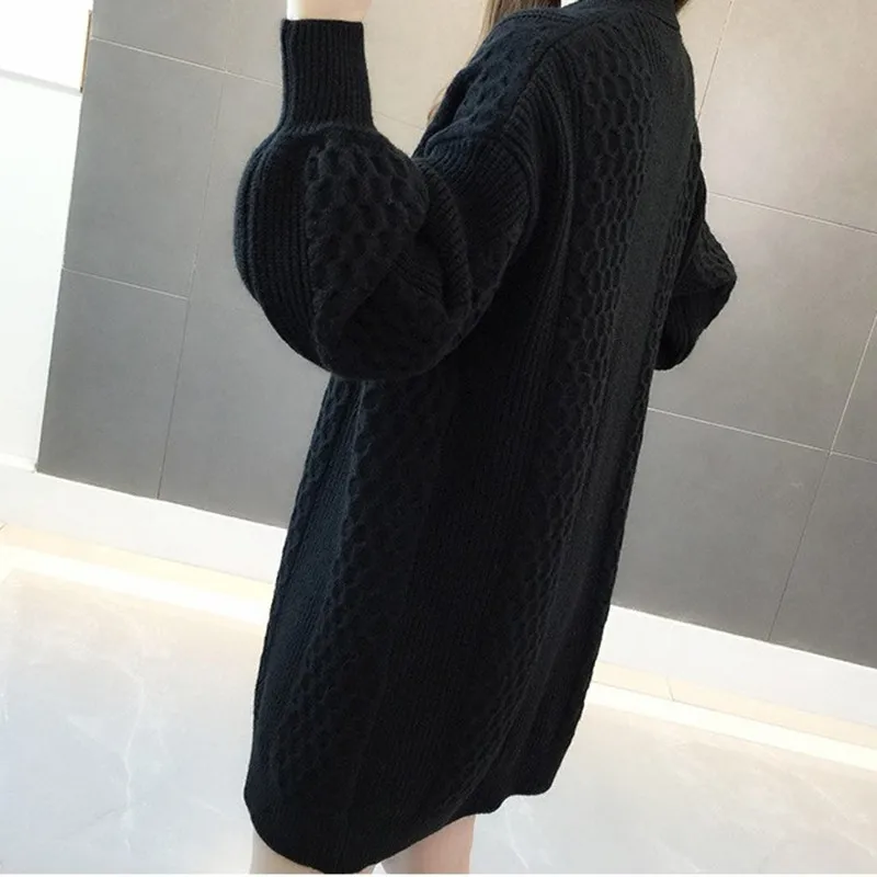 Длинный женский кардиган Свободный вязаный свитер длинный Женская Повседневная