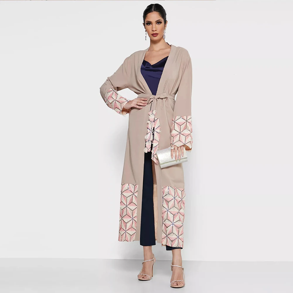 Long Muslim Woman Tracksuit Open Belt Three-Dimensional Decoration Clothing For Woman Survêtement Femme Musulmane Cm139