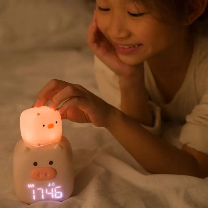 

Cute Pig Smart Alarm Clock LED Night Light USB LED Children Besdise Bedroom Lamp Wake up LED Desk Night Lamp for Kids Bedroom