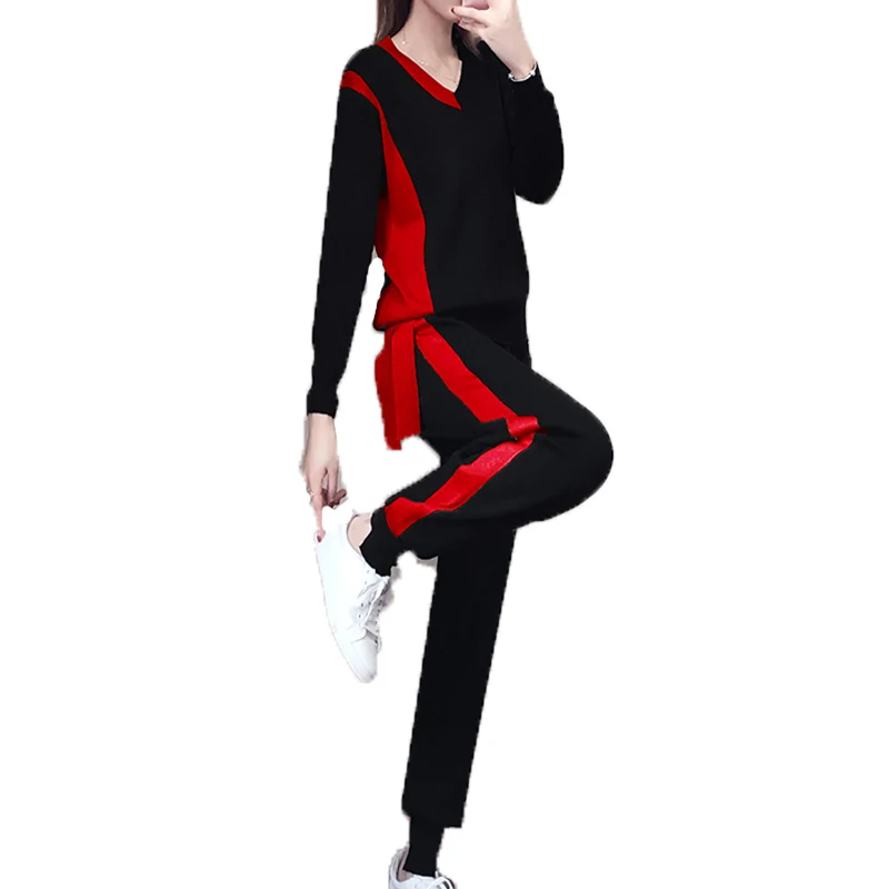 Женский комплект одежды из двух предметов Топ с длинным рукавом и V образным