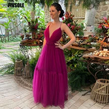 Fivsole Arabic Tulle Evening Dresses Beach Spaghetti Straps Tiered Celebrity Wedding Party Dress Prom Gowns Robe Soiree (4)