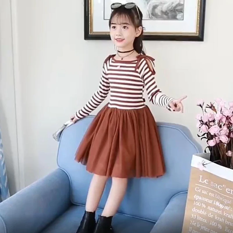 

Детское трикотажное платье-пачка, с длинным рукавом, на весну и осень, От 2 до 8 лет