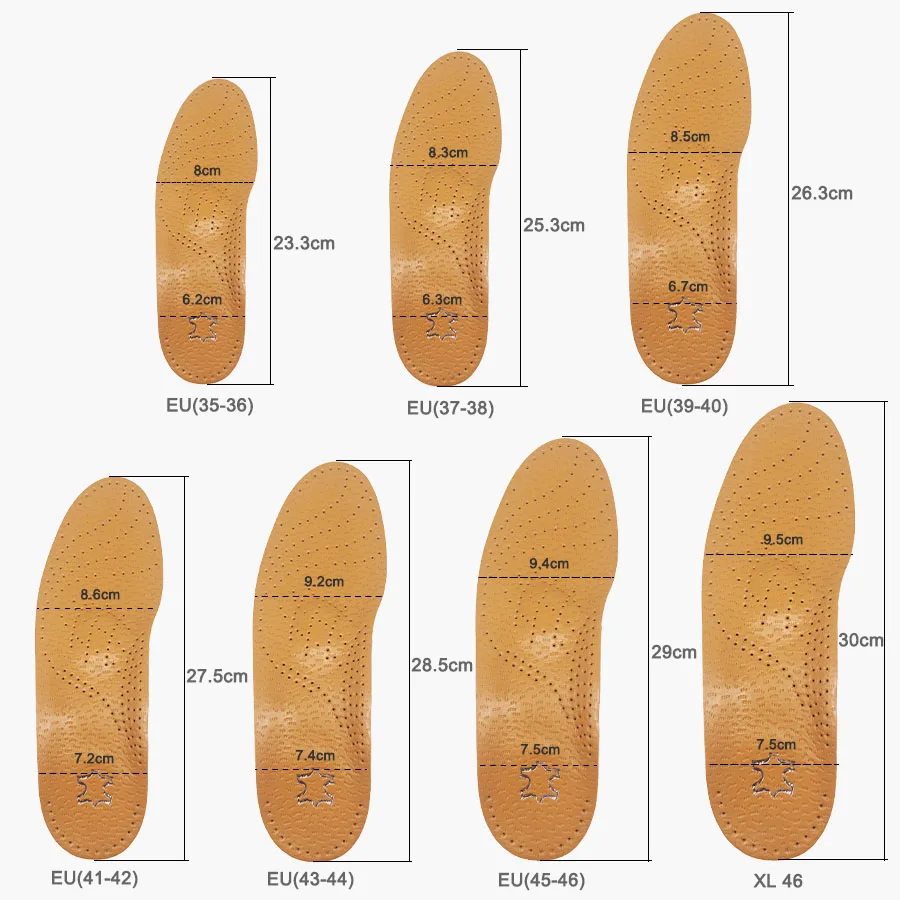 VAIPCOW 2 pairs High quality Leather orthotic insole for Flat Feet Arch Support orthopedic shoes sole Insoles for men and women