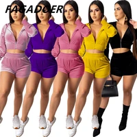 fagadoer hooded short pants sets drawstring zip short coat and sport pants two piece 2021 solid casual tracksuit slim sweat suit