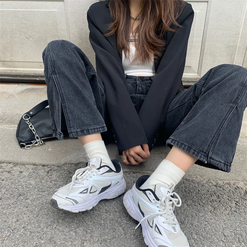 Женские джинсы с широкими штанинами новые корейские длинные брюки высокой