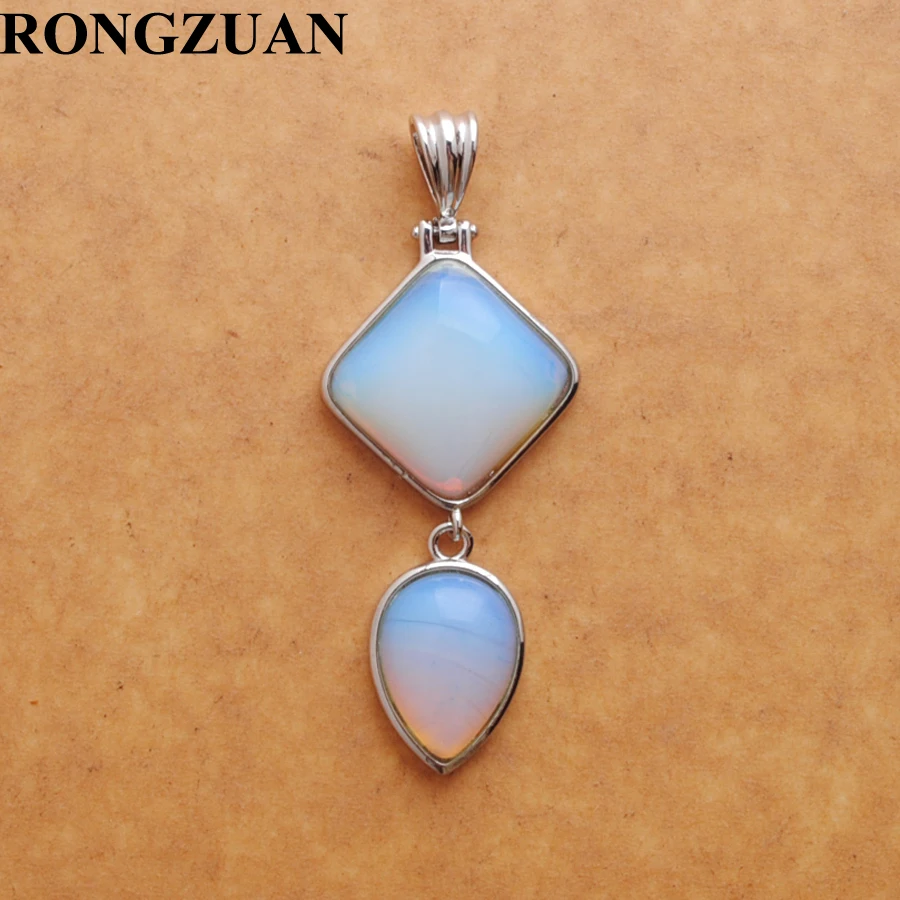 Opal Серьги кулон для ожерелье с натуральными камнями квадратные капли Форма аметисты розовый кварц Лазурит авантюрин бирюзы опал BN386 - Окраска металла: Opal