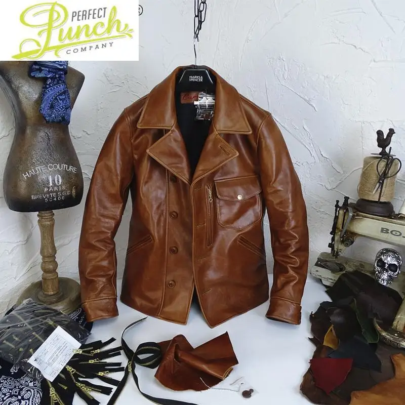 

Высококачественная винтажная коричневая кожаная куртка, Мужская Весенняя модель 100% куртка из бычьей кожи, винтажная мужская куртка 2021