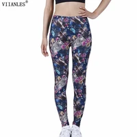 viianles new summer women leggings colorful printing sporting fitness pants high waist elastic workout gym running trousers
