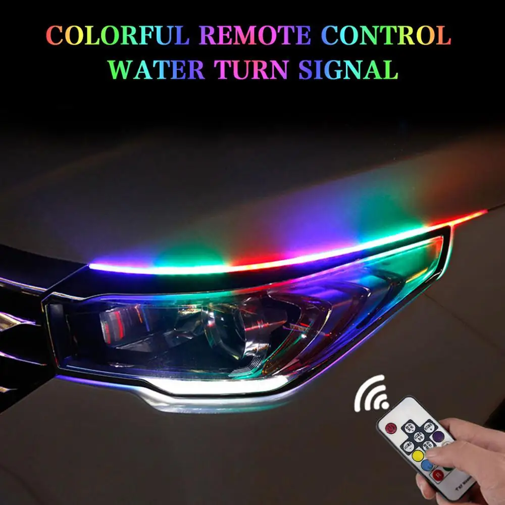 2шт 60 см RGB DRL тонкий Янтарный последовательный гибкий светодиодный для головной