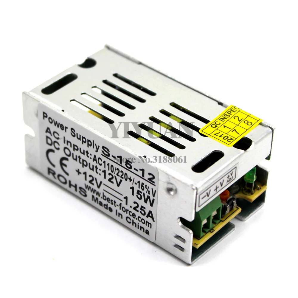 Одиночный выход 12V DC источник питания Переключение 1.25A 15W трансформаторы AC110V 220V к