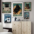 Умственный плакат с черным котом салфетки художественный принт винтажный Забавный Ретро Забавный знак для ванной Картина на холсте домашний декор