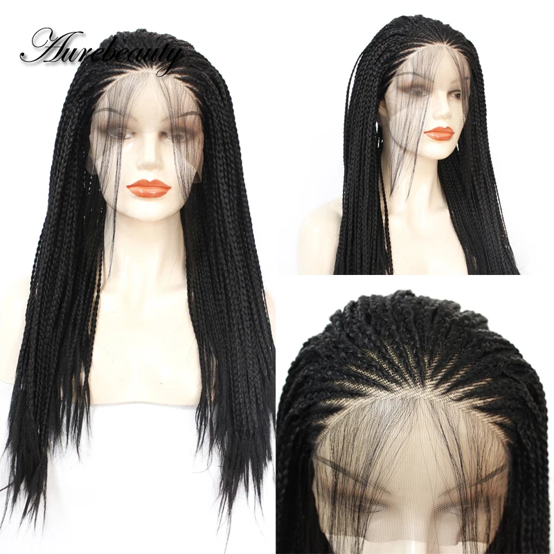 

Crochet Hair Synthetic 13X4 Lace Front Wig Black Color Long Straight Box Braided Frontal Lace Braided Wigs For Black Women Full