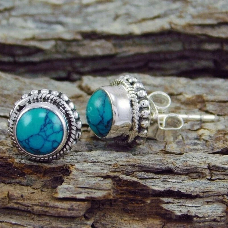 

Винтажные серебряные серьги-гвоздики с имитацией бирюзы и циркона, висячие серьги для помолвки, ювелирные изделия