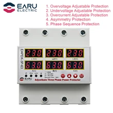 63A 3P+N Three-Phase Adjustable Voltage And Current Relay Protector Adjustable Current Limiter Protection Overcurrent Protection
