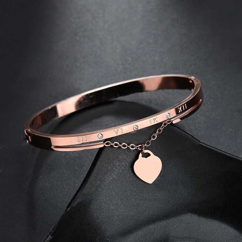 

Hot Luxury Rose Gold Stainless Steel Bracelets Bangles Female Heart Wedding Love Brand Charm Bracelet for Women Famous Jewelry