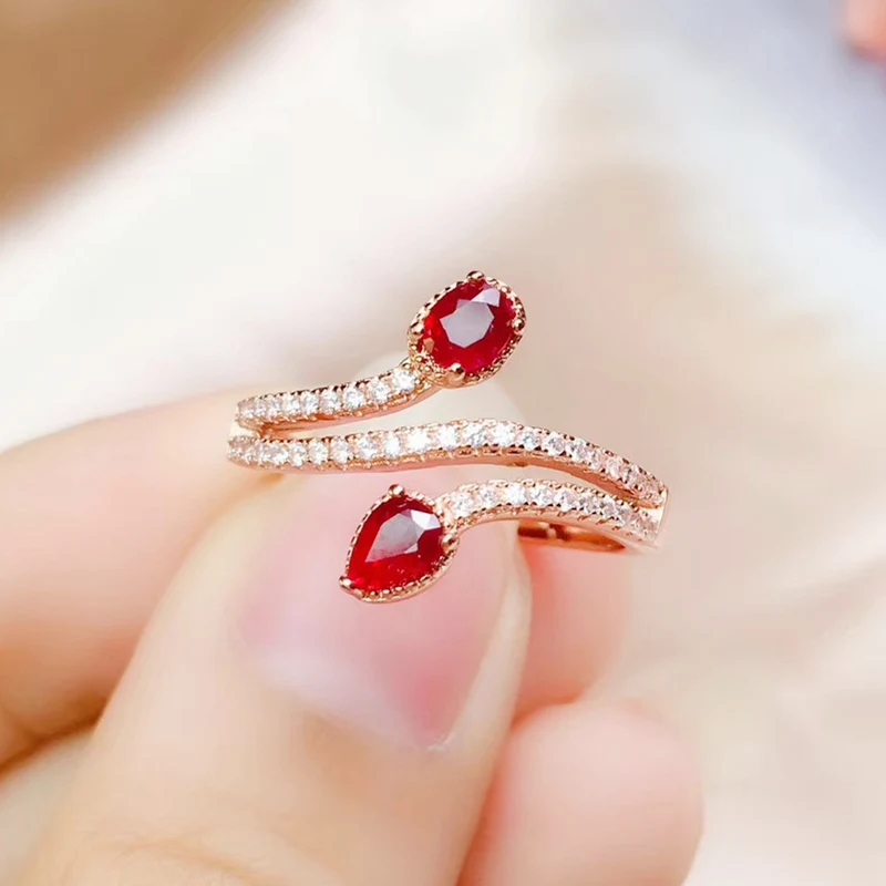 Кольцо из серебра 925 пробы с натуральным Рубином 3*4 мм 0 35 карат * 2 шт. R912258|rings free