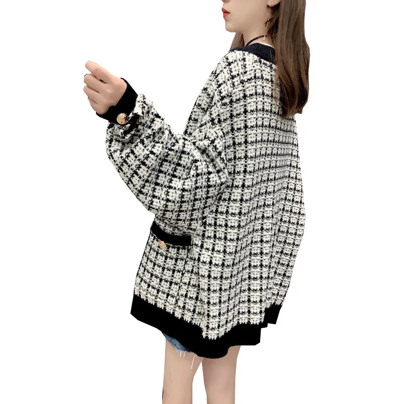 Women Sweater Jacket 2020 Oversized Knitted Cardigans Loose Plaid Jumpers Korean Clothing Robe Long Coat sueter feminino OK492 |