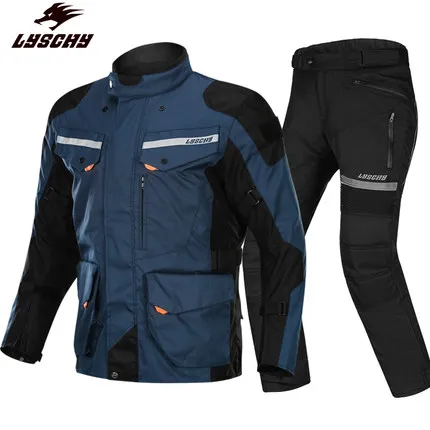 LY-903-602 Blue LYSCHY холодный зимний мотоциклетный костюм туристическая куртка для мотоспорта+ брюки со съемным CE протектором и подкладкой - Цвет: LY-903-602 Blue