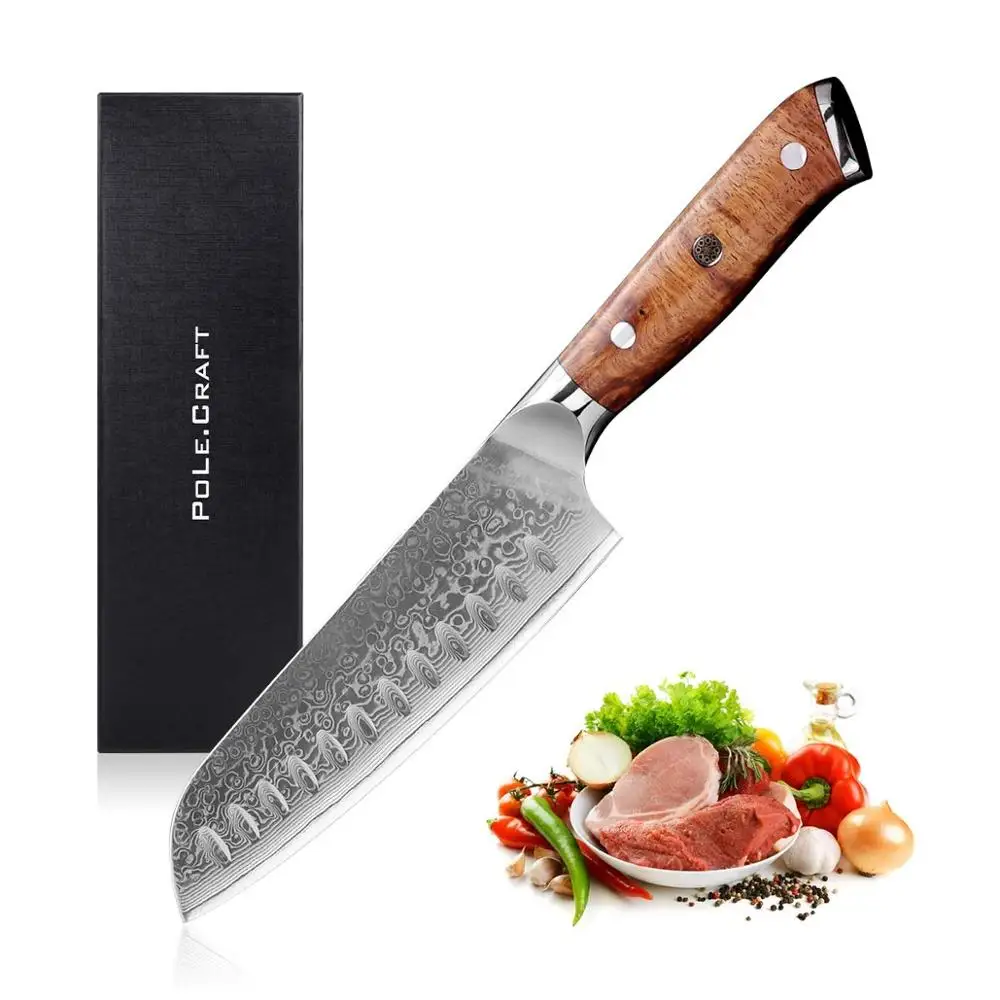Дамасский Ножи 7 дюймов Santoku Дамаск Кухня ножи 67 Слои Сталь 60HRC Ergonomic сырой