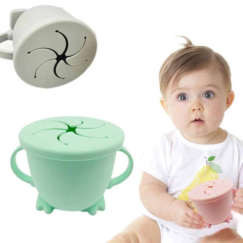 

BPA Free Kids Silicone Food Storage Box Solid Color Baby Learning Feeding Snack Cup Portable Children Container With Handle