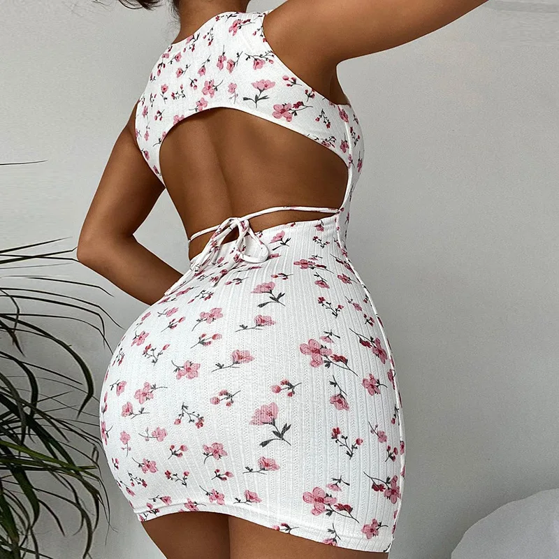 

Summer New Style Backless Printing Sleeveless Dress Women Outfits Streetwear Club Casual Urban Bodycon Tank Dresses
