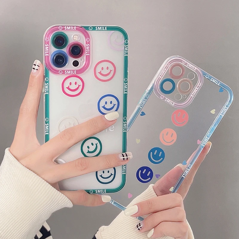 

Cute color Smiley phone case For Apple iPhone11 12Pro max 7 8plus XR XS MAX Angel eye lens protection Clear TPU backcover