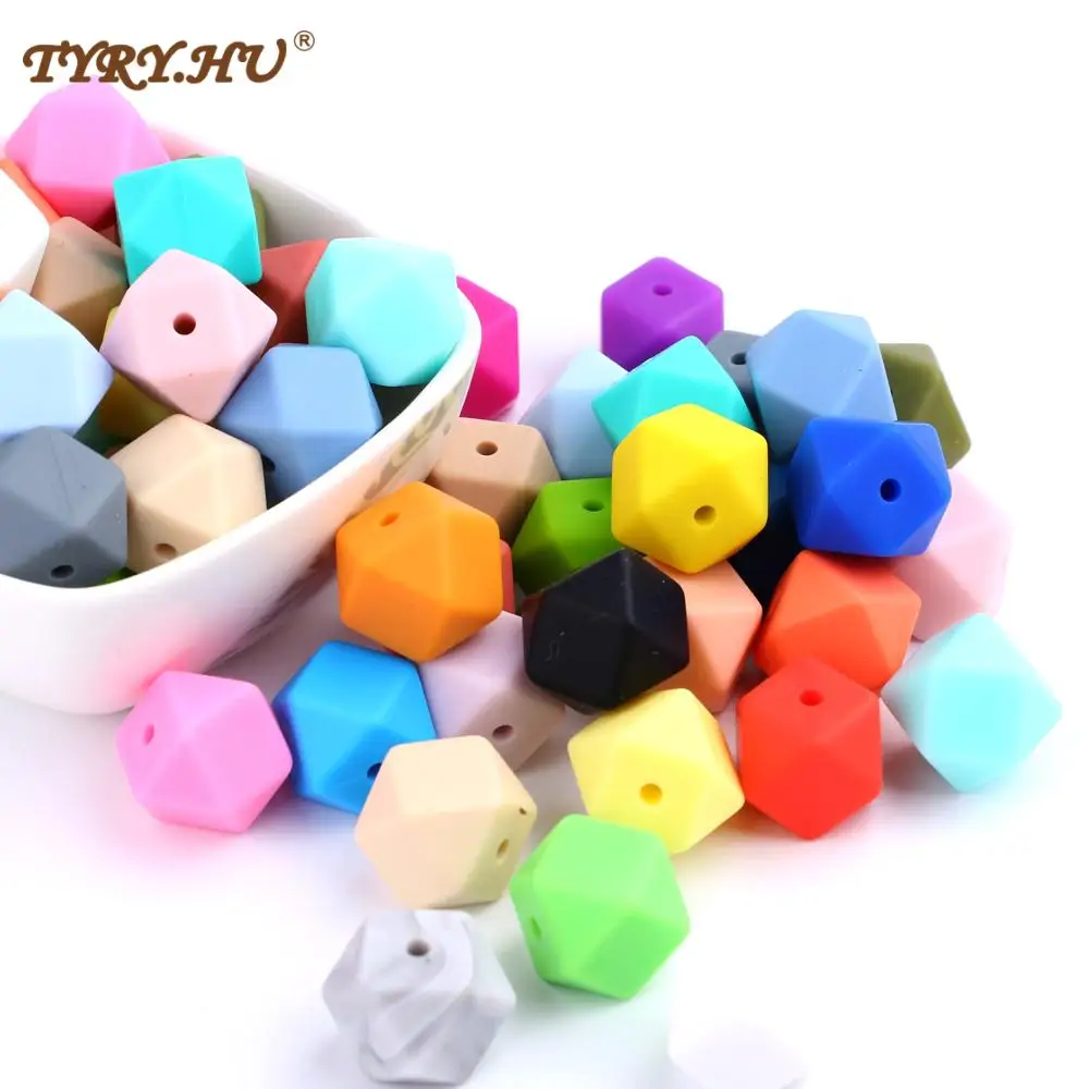TYRY.HU-Cuentas de silicona hexagonales de 14mm para dentici&oacute;n de beb&eacute;, mordedor de beb&eacute;, juguete DIY, collar de regalo para Baby Shower, cadena de chupete, cuentas sueltas, 10 Uds.-0