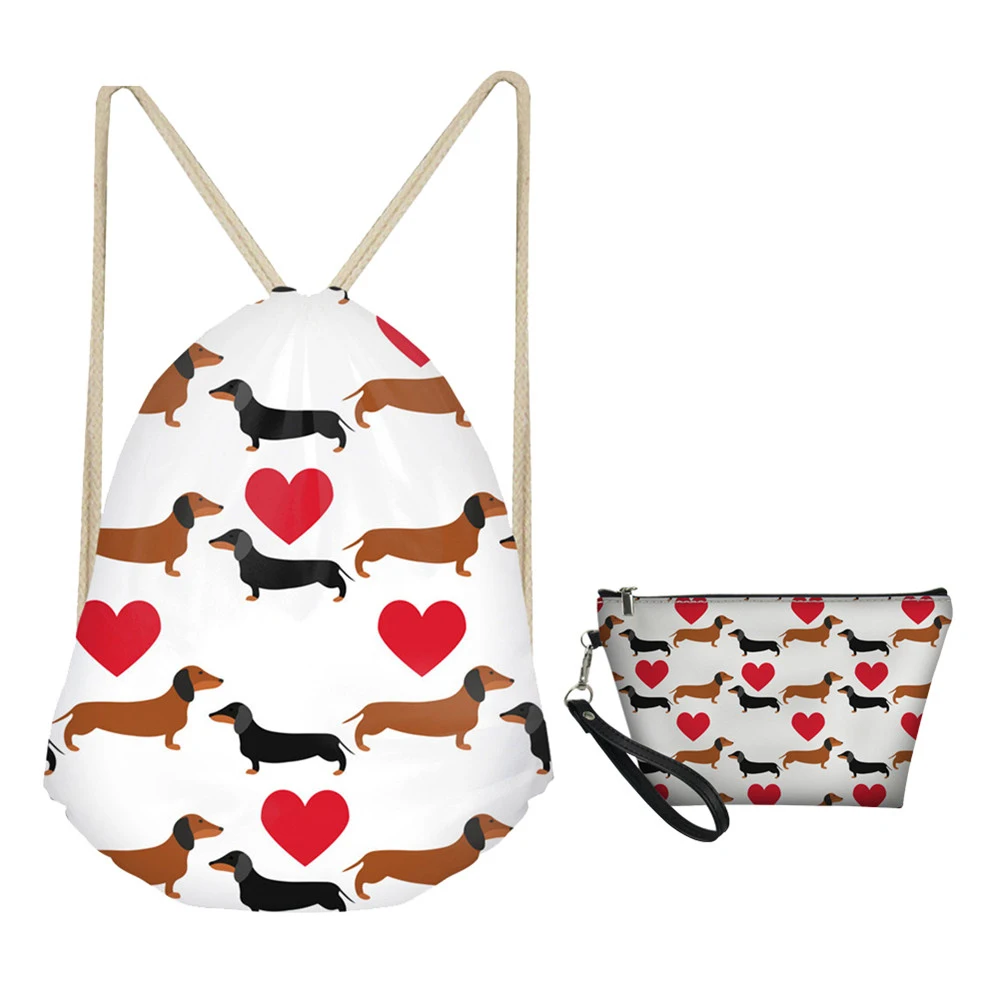 

MOZOEYU Cute Dachshund Pattern Travel Accessories Drawstring Bag Sets 2 Piece for Women Men Shoulder Backpack Girls Boys Bag