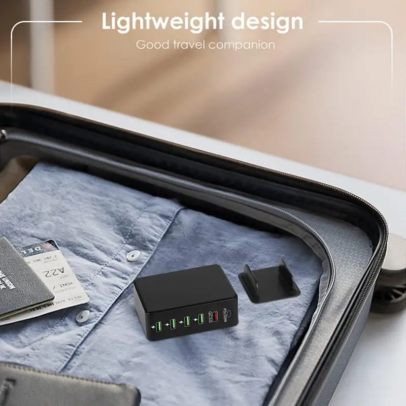 

6 Ports 65W Multi-function USB Fast Charger Multi-port USB Quick Charger QC3.0 PD Charger Multi-function Smart Adapter Charger