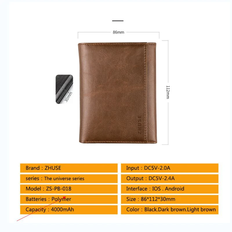 

Men Women Smart Wallet With USB for Charging Wallet With Ipone Android Capacity 4000 mAh For Travel Saving Money Dropshipping