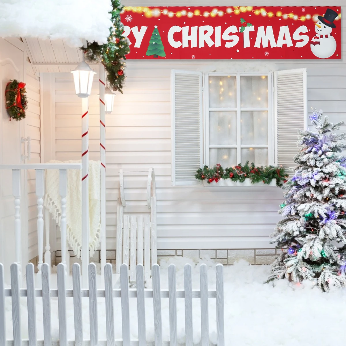 

Christmas Outdoor Banner Sign for Xmas Hanging Decor Home Party Holiday Bunting Banner Garland