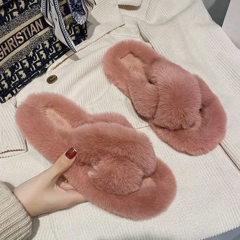 

Candy Colors Furry Slippers for Women's Outer Wear for Fall/winter 2021 New Cross-fashion Home In-line Warm Cotton Slippers LLP
