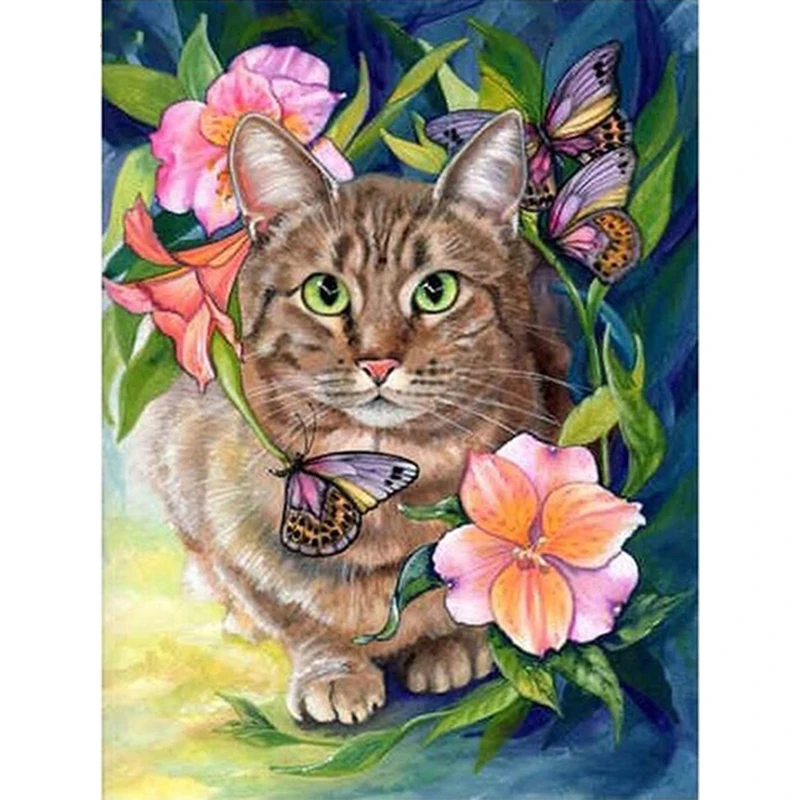 

Full Drill Square/Round Diamond Painting Cat Flower Butterfly Daimond DIY 5D Picture Mosaic Diamond Embroidery Gift Decoration
