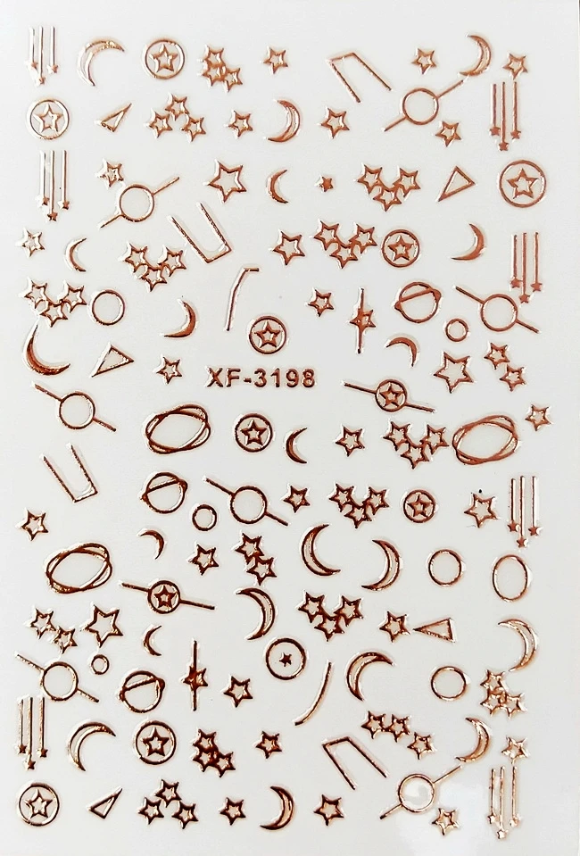 XF3198 3D наклейки для ногтей, Черное золото, луна, наклейки, белые, серебристые наклейки, дизайн, самоклеющиеся, звезды, ногти, декоративные наклейки для маникюра - Цвет: XF3198