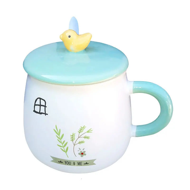 Оригинальная керамическая чашка с изображением сельской местности птиц и марка