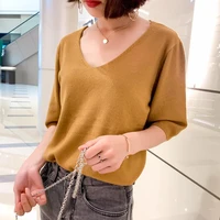 women sweaters and pullovers 2020 spring summer short sleeve v neck knitted sweater loose plue size casual women tops