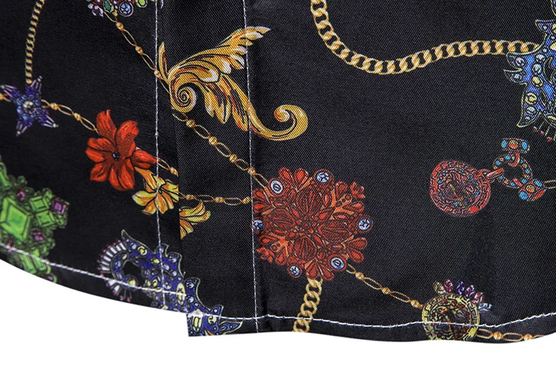 Luxury Royal Mens Shirts Casual Slim Fit Cross Gemstone Printed Long Sleeve Slim Fit Chemise Homme Men Prom Party Tuxedo Shirt