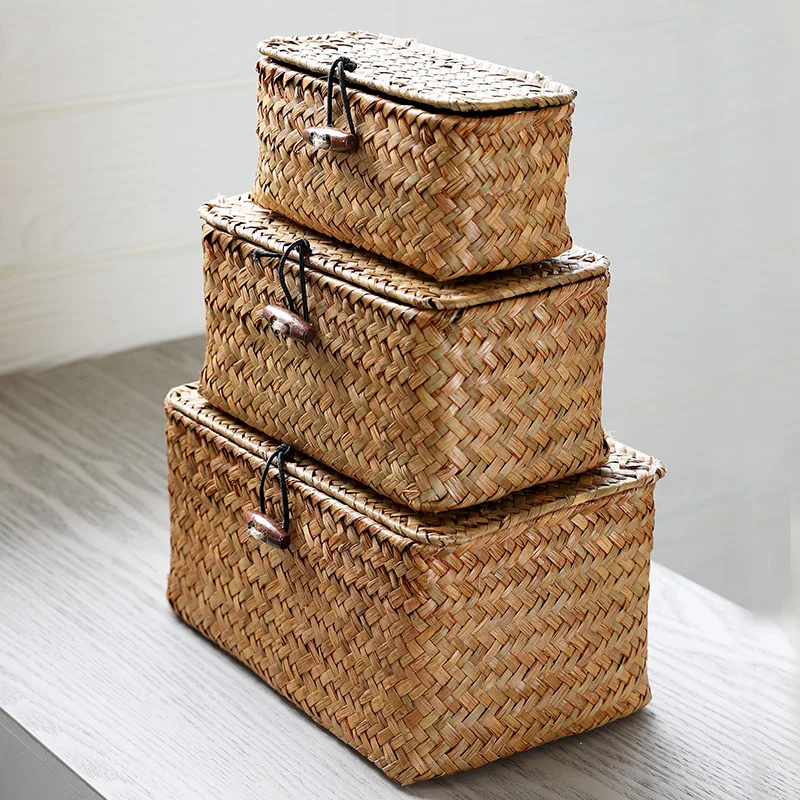 Винтажная соломенная коробка корзина ручной работы домашнее украшение чайный