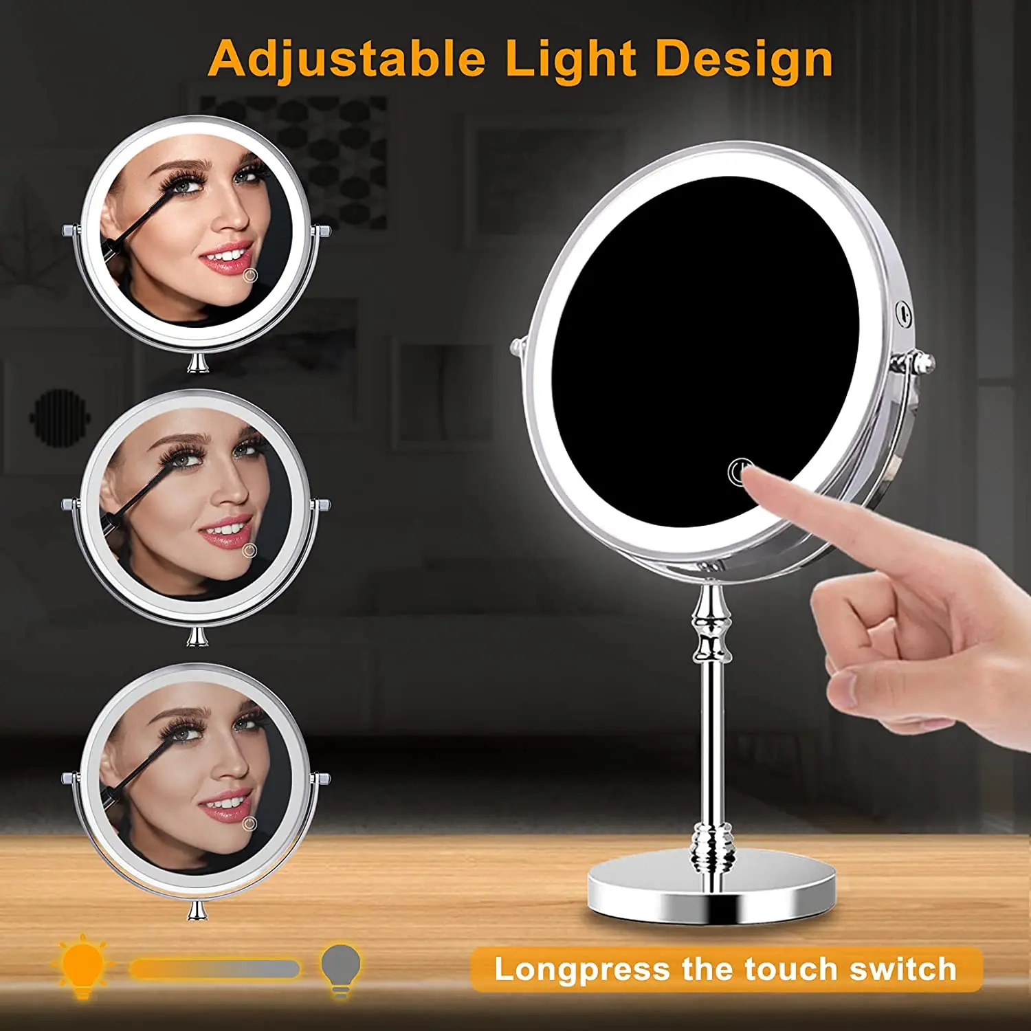 

7 Inch 3 Color Lights Two Sided Magnification LED Vanity Mirror Touch Cosmetic Mirrors Makeup Mirror USB Rechargeable