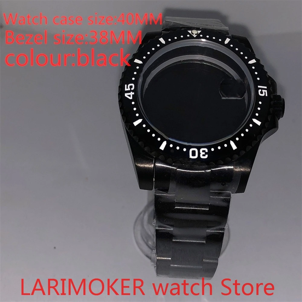 

Suitable for NH35 NH36 Miyota 8215 40mm 904L stainless steel case, sealed black back cover, with rotating glass bezel black