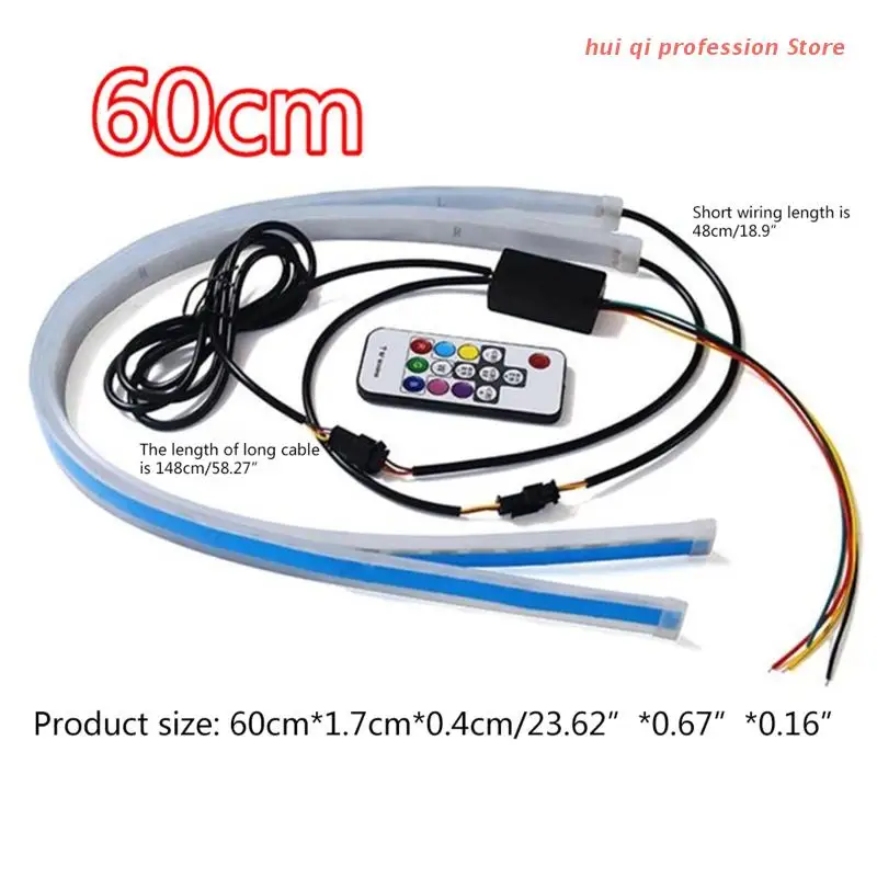 

2Pcs Car Sequential Flowing RGB Daytime Running Light DRL Remote LED Light Strip