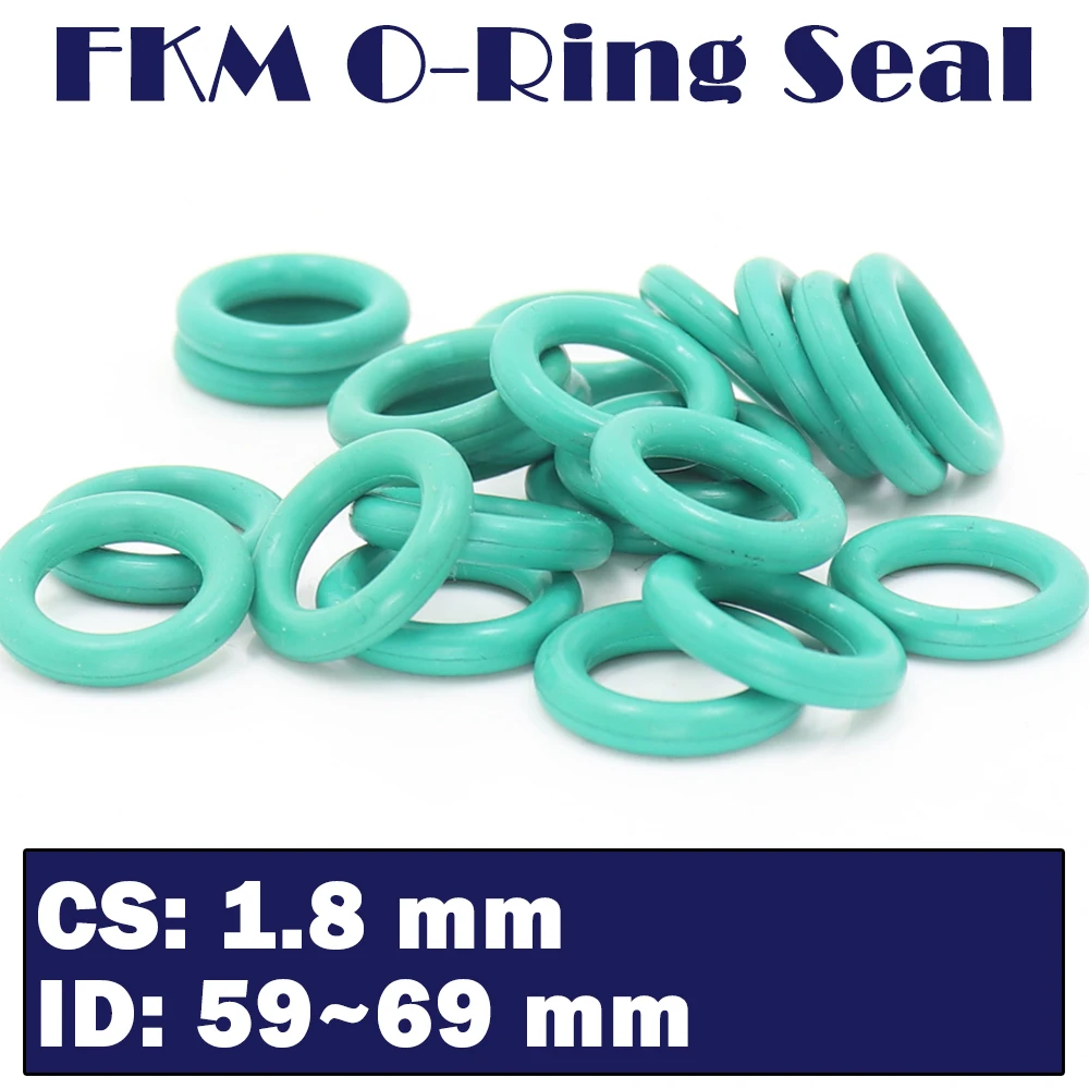 

CS1.8mm FKM Rubber Ring ID 59/60/61.5/63/65/68/69*1.8 mm 20PCS O-Ring Fluorine Gasket Oil seal Green ORing