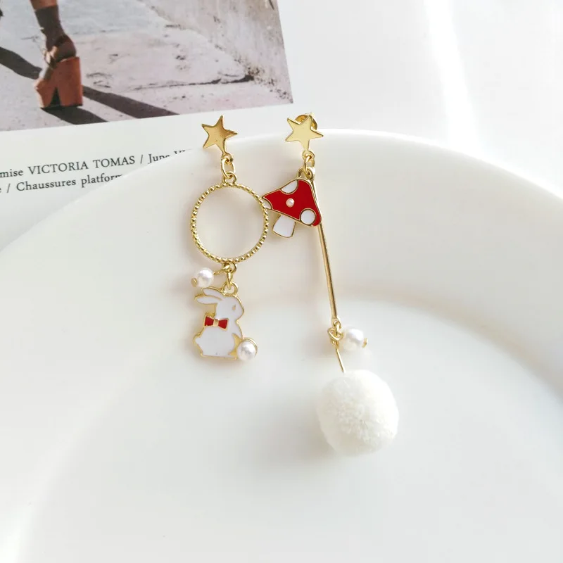 Серьги-подвески с изображением маленького кролика красных волос | Украшения и