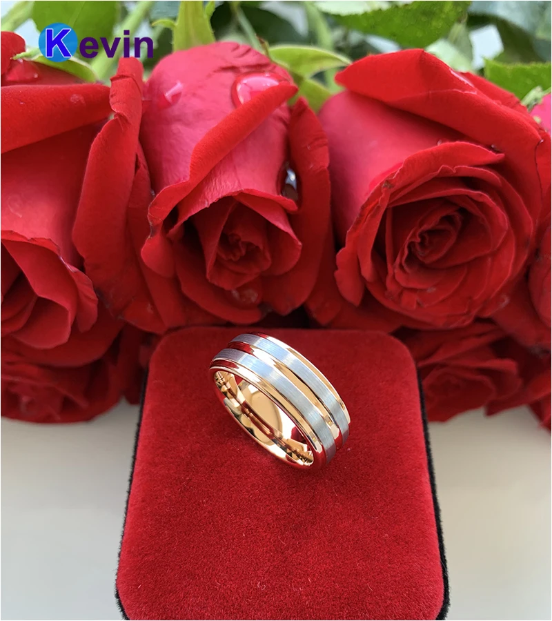 8 мм розовое Золотое обручальное кольцо Вольфрам Для мужчин женщин с центр паз