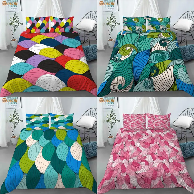 Juego de cama con estampado de cebra y ondas abstractas, funda de edred&oacute;n, 2 fundas de almohada, tela de poli&eacute;ster, para familia y ni&ntilde;o, 1009-0