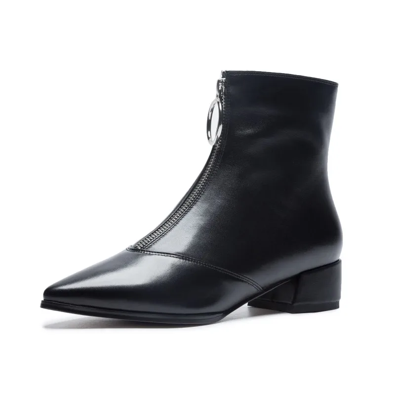 Ботинки на толстом каблуке однотонные молнии с металлическими пуговицами