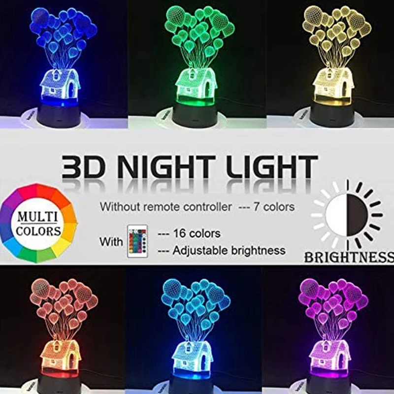 

3D Illusion Lamp,Ballon House Night Light with Remote Control,16 Colors Changing,Birthday/Xmas/Valentine's Day Gift